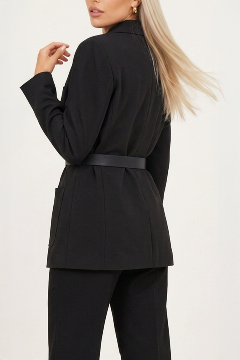 Elegancka damska marynarka z paskiem, kołnierzem z klapami i stylową linią VERONASA BLACK, Kolor : czarny, IVET.PL - Modna odzież