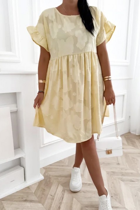 Luźna krótka sukienka w kwiatowy print z kieszeniami i rękawami z falbaną MAJESTICA YELLOW, Kolor : żółty, IVET.PL - Modna odzież