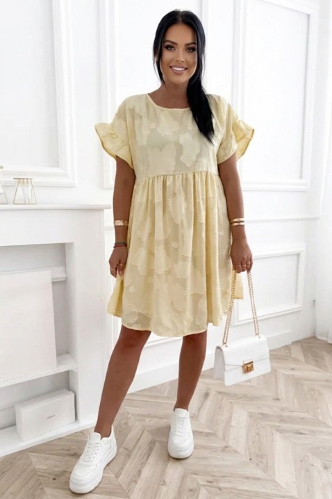 Luźna krótka sukienka w kwiatowy print z kieszeniami i rękawami z falbaną MAJESTICA YELLOW, Kolor : żółty, IVET.PL - Modna odzież