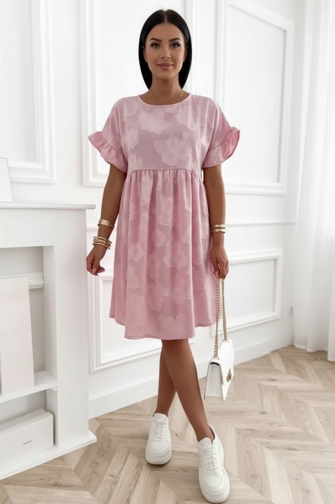 Luźna krótka sukienka z kwiatowym printem, kieszeniami i ozdobnymi rękawami MAJESTICA PINK, Kolor : różowy, IVET.PL - Modna odzież