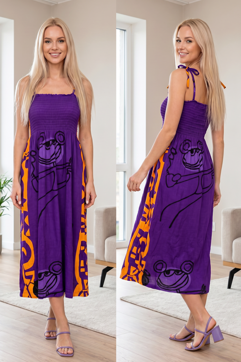 Elastyczna sukienka midi z wiązaniami i artystycznym printem TAILORINA PURPLE, Kolor : fioletowy, IVET.PL - Modna odzież