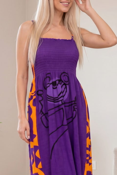 Elastyczna sukienka midi z wiązaniami i artystycznym printem TAILORINA PURPLE, Kolor : fioletowy, IVET.PL - Modna odzież
