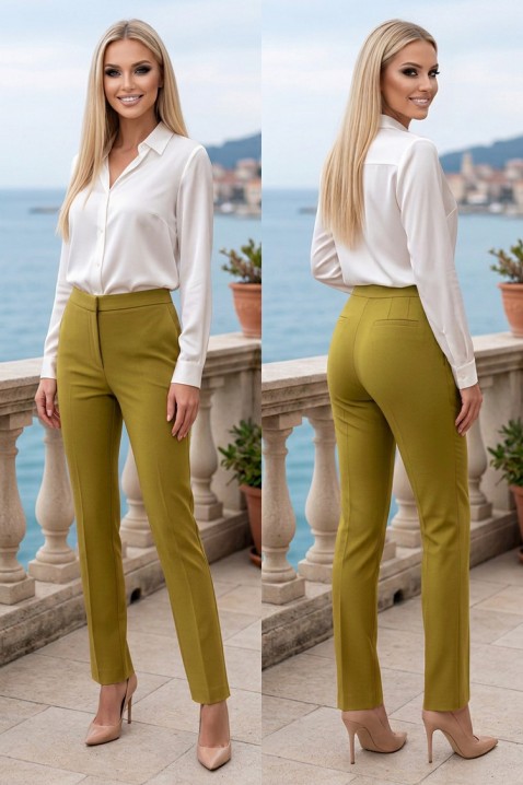 Eleganckie spodnie damskie z wysokim stanem i prostym fasonem VERALINA OLIVE, Kolor : oliwkowy, IVET.PL - Modna odzież