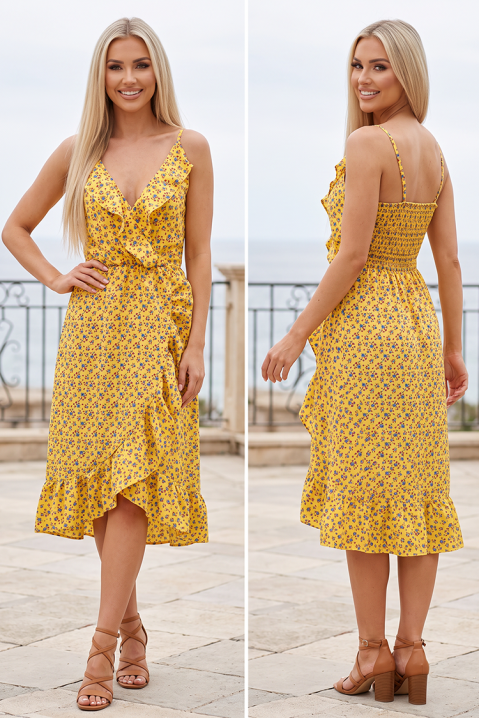 Zwiewna sukienka z falbanami i boho kwiatowym printem SAINA YELLOW, Kolor : żółty, IVET.PL - Modna odzież