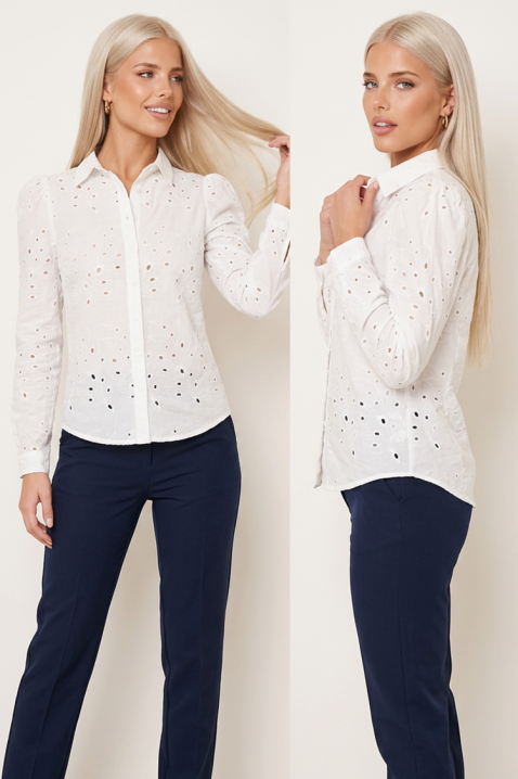 Elegancka koszula z haftem i guzikami HENRIA WHITE, Kolor : biały, IVET.PL - Modna odzież