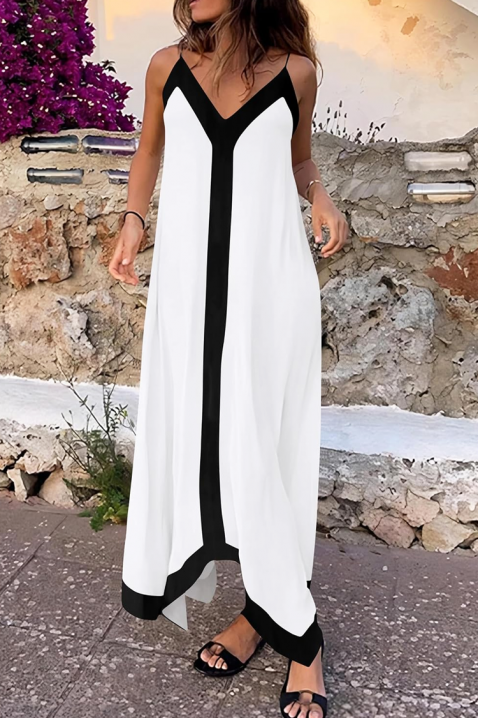 Luźna maxi sukienka z kontrastową lamówką HRISIENA, Kolor : biały, IVET.PL - Modna odzież