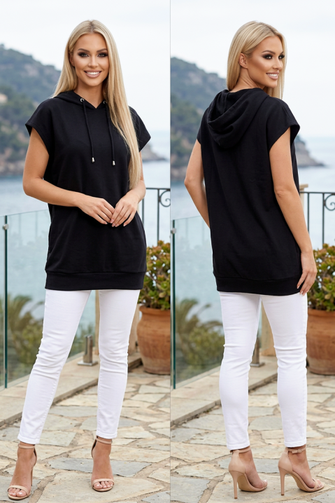 Sportowo-elegancka damska tunika typu hoodie bez rękawów KOSTELIA BLACK, Kolor : czarny, IVET.PL - Modna odzież