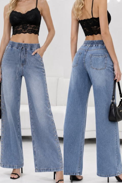 Damskie szerokie jeansy z wysokim stanem i nowoczesną linią LUCETA, Kolor : denim, IVET.PL - Modna odzież