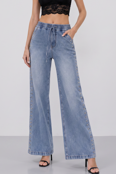 Damskie szerokie jeansy z wysokim stanem i nowoczesną linią LUCETA, Kolor : denim, IVET.PL - Modna odzież