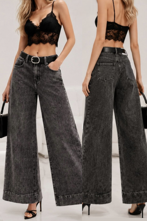 Damskie szerokie jeansy z wysokim stanem w ciemnym denimie LERENE, Kolor : denim, IVET.PL - Modna odzież