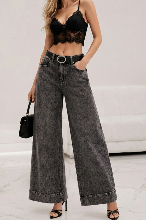 Damskie szerokie jeansy z wysokim stanem w ciemnym denimie LERENE, Kolor : denim, IVET.PL - Modna odzież