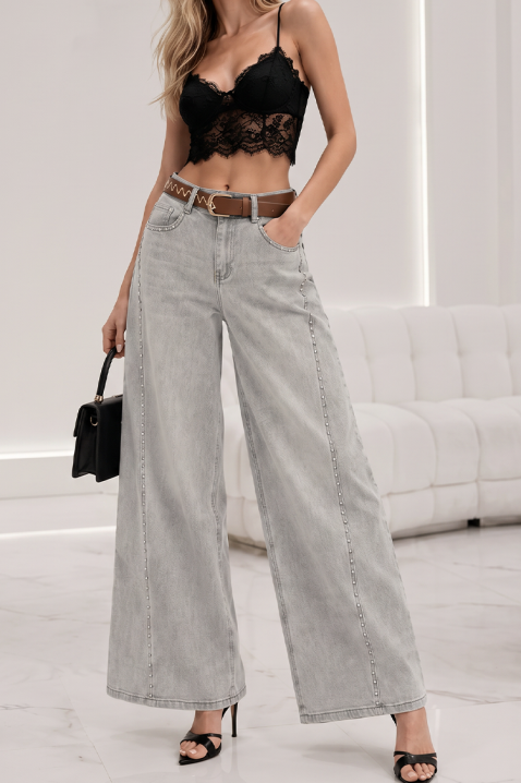 Damskie szerokie jeansy z wysokim stanem – jasny denim LIEZORA, Kolor : denim, IVET.PL - Modna odzież