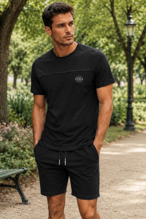 Męski zestaw z T-shirtem z nadrukiem i krótkimi spodenkami JERARDO BLACK, Kolor : czarny, IVET.PL - Modna odzież