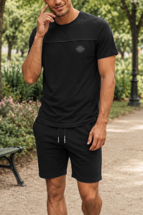 Męski zestaw z T-shirtem z nadrukiem i krótkimi spodenkami JERARDO BLACK, Kolor : czarny, IVET.PL - Modna odzież