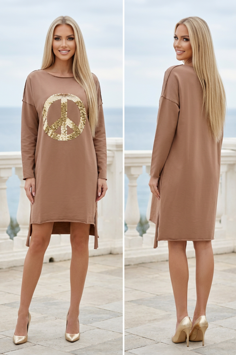 Asymetryczna sportowo-elegancka luźna sukienka z cekinami VASIANA BEIGE, Kolor :  beżowy, IVET.PL - Modna odzież