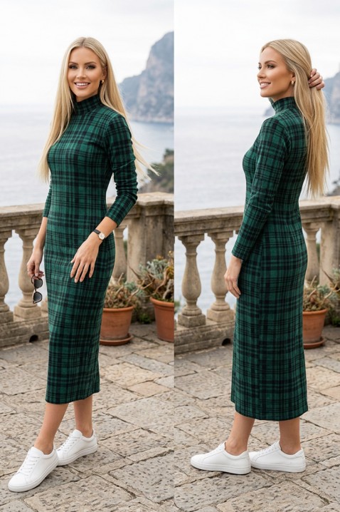 Elegancka sukienka midi z akcentem w kratę VANORIA GREEN, Kolor : zielony, IVET.PL - Modna odzież