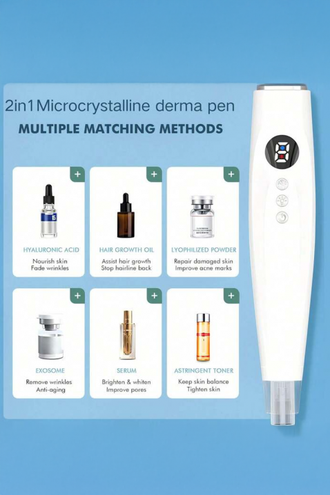 Elektryczne urządzenie do twarzy z funkcją masażu i światłem LED, 9 poziomów intensywności DERMA PEN, Kolor : biały, IVET.PL - Modna odzież