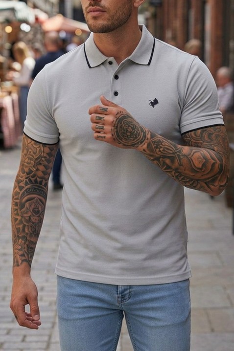 Bawełniany męski t-shirt z kontrastowymi detalami i dopasowanym krojem MORIFO GREY, Kolor : szary, IVET.PL - Modna odzież
