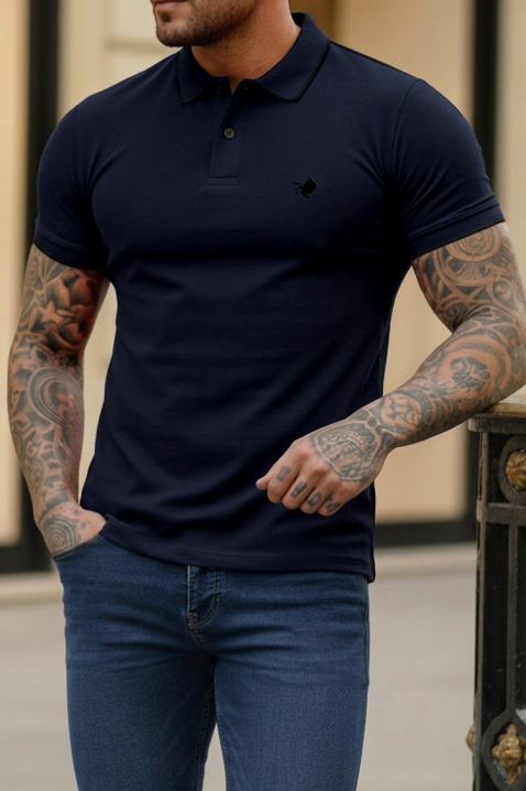 Bawełniany męski t-shirt z kontrastowymi detalami i dopasowanym krojem MORIFO DARK BLUE, Kolor : granatowy, IVET.PL - Modna odzież