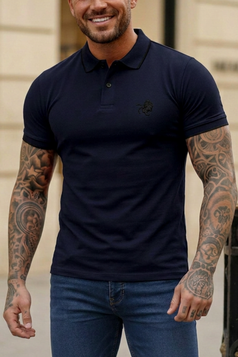 Bawełniany męski t-shirt z kontrastowymi detalami i dopasowanym krojem MORIFO DARK BLUE, Kolor : granatowy, IVET.PL - Modna odzież