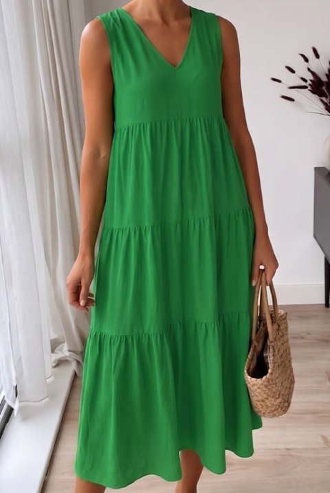 Zwiewna sukienka midi na lato z dekoltem V-neck VELRINA GREEN, Kolor : zielony, IVET.PL - Modna odzież