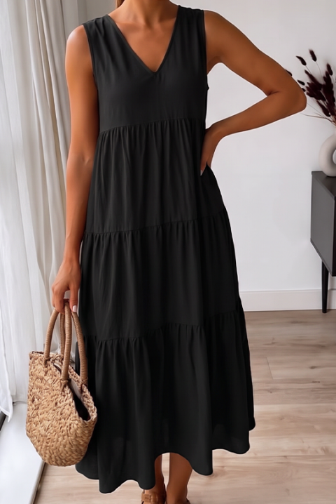 Zwiewna sukienka midi na lato z dekoltem V-neck VELRINA BLACK, Kolor : czarny, IVET.PL - Modna odzież
