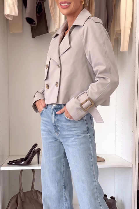 Krótki damski trencz dwurzędowy SHARMITA BEIGE, Kolor :  beżowy, IVET.PL - Modna odzież