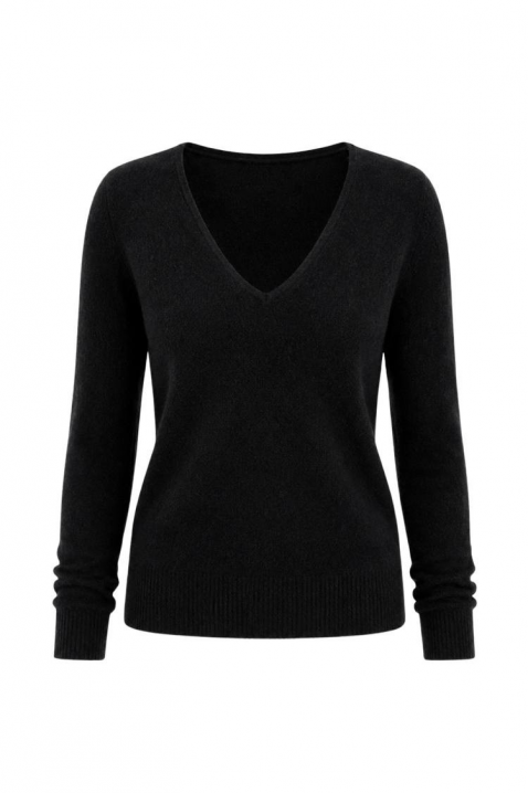 Dopasowany damski sweter z dekoltem w serek BAREMIA BLACK, Kolor : czarny, IVET.PL - Modna odzież