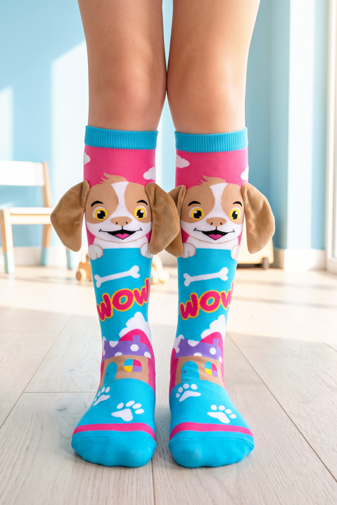 Dziecięce podkolanówki z 3D nadrukiem pieska i miękkimi uszkami PUPPY PAW, Kolor : wielokolorowy, IVET.PL - Modna odzież