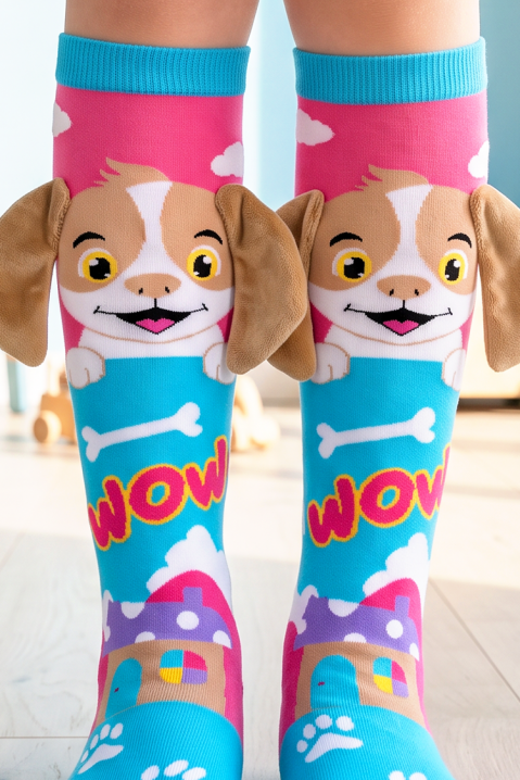 Dziecięce podkolanówki z 3D nadrukiem pieska i miękkimi uszkami PUPPY PAW, Kolor : wielokolorowy, IVET.PL - Modna odzież