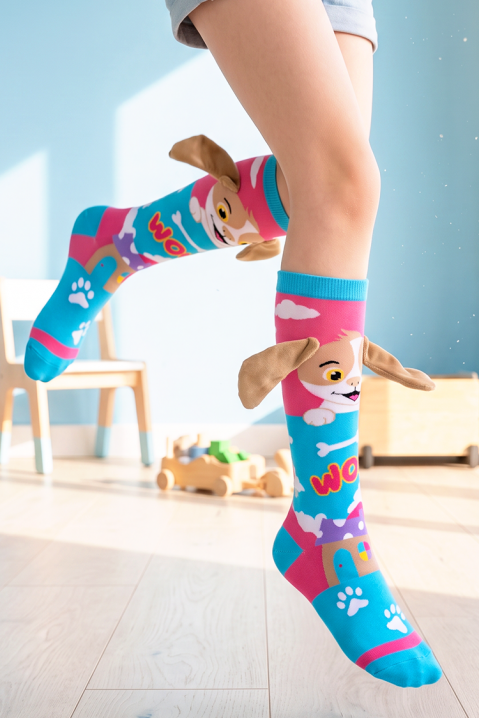 Dziecięce podkolanówki z 3D nadrukiem pieska i miękkimi uszkami PUPPY PAW, Kolor : wielokolorowy, IVET.PL - Modna odzież