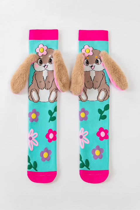 Dziecięce podkolanówki z 3D nadrukiem króliczka i miękkimi uszkami AQUA BUNNY, Kolor : błękitny, IVET.PL - Modna odzież