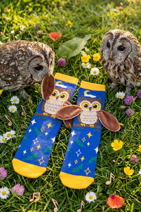 Dziecięce podkolanówki z 3D nadrukiem sowy z miękkimi skrzydłami OWL DREAMS, Kolor : chabrowy, IVET.PL - Modna odzież