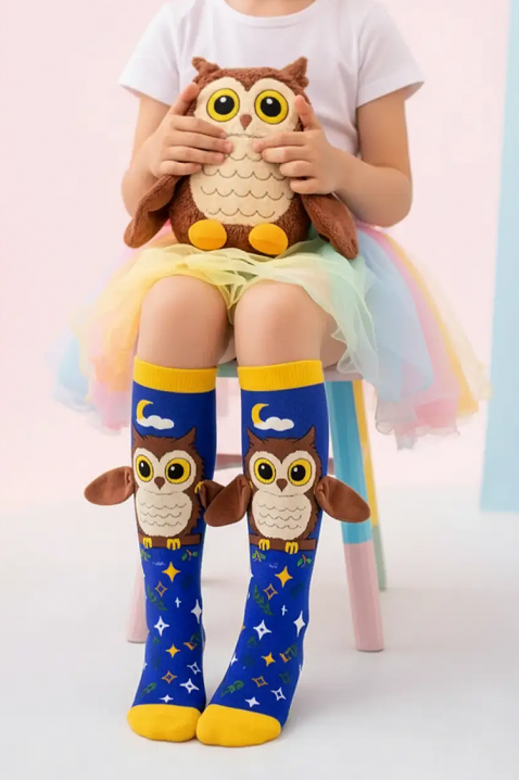 Dziecięce podkolanówki z 3D nadrukiem sowy z miękkimi skrzydłami OWL DREAMS, Kolor : chabrowy, IVET.PL - Modna odzież