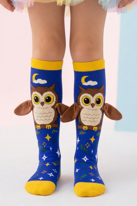 Dziecięce podkolanówki z 3D nadrukiem sowy z miękkimi skrzydłami OWL DREAMS, Kolor : chabrowy, IVET.PL - Modna odzież