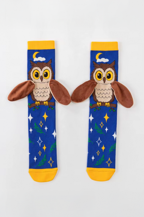 Dziecięce podkolanówki z 3D nadrukiem sowy z miękkimi skrzydłami OWL DREAMS, Kolor : chabrowy, IVET.PL - Modna odzież