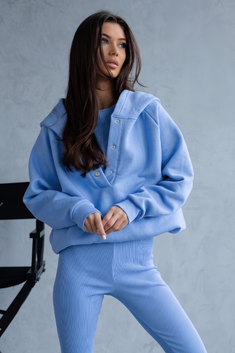 Damski sportowy komplet z bluzą i prążkowanymi legginsami BRANDILA BLUE, Kolor : błękitny, IVET.PL - Modna odzież