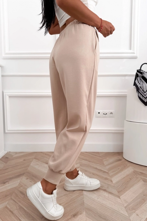 Sportowo-eleganckie spodnie z wysokim stanem i elastycznymi mankietami AMARIATA BEIGE, Kolor :  beżowy, IVET.PL - Modna odzież