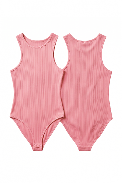 Damskie prążkowane body bez rękawów z okrągłym dekoltem EVANIETA PINK, Kolor : różowy, IVET.PL - Modna odzież