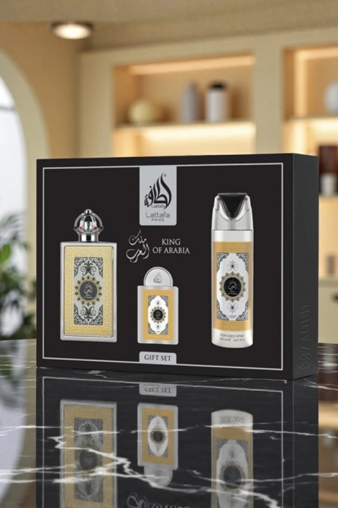 Męski arabski zestaw Lattafa King Of Arabia Edp 100 ml + Edp 20 ml + Dezodorant 200 mlIVET.PL - Modna odzież