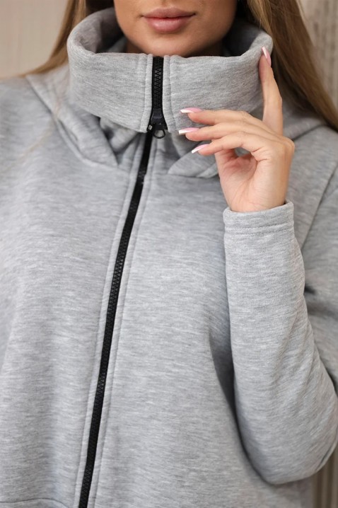 Nowoczesna asymetryczna pikowana sukienka z zamkiem i kapturem TANERIA, Kolor : szary, IVET.PL - Modna odzież