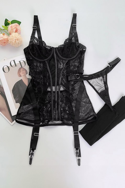 Erotyczna koronkowa bielizna z przezroczystego body i stringów PERELETA BLACK, Kolor : czarny, IVET.PL - Modna odzież