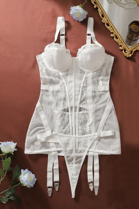 Erotyczna koronkowa bielizna z przezroczystego body i stringów PERELETA WHITE, Kolor : biały, IVET.PL - Modna odzież