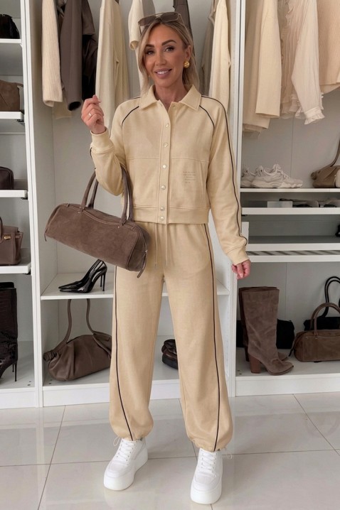 Damski sportowo-elegancki komplet z krótką kurtką i spodniami jogger LAMONIA BEIGE, Kolor :  beżowy, IVET.PL - Modna odzież