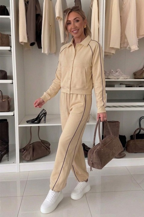 Damski sportowo-elegancki komplet z krótką kurtką i spodniami jogger LAMONIA BEIGE, Kolor :  beżowy, IVET.PL - Modna odzież
