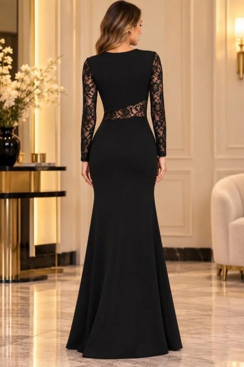 Elegancka długa sukienka z koronkowymi rękawami LOTESA BLACK, Kolor : czarny, IVET.PL - Modna odzież
