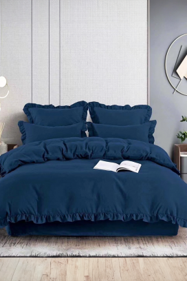 Komplet pościeli CANVELA NAVY 200x220 cm bawełna - 4 elementy