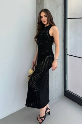 Dzianinowa sukienka plażowa bez rękawów SOLMIRA BLACK