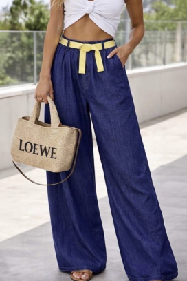 Luźne jeansy LUXERA BLUE z ozdobnym paskiem