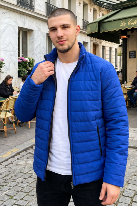 Męska lekka pikowana kurtka z wysokim kołnierzem VEKTOR BLUE